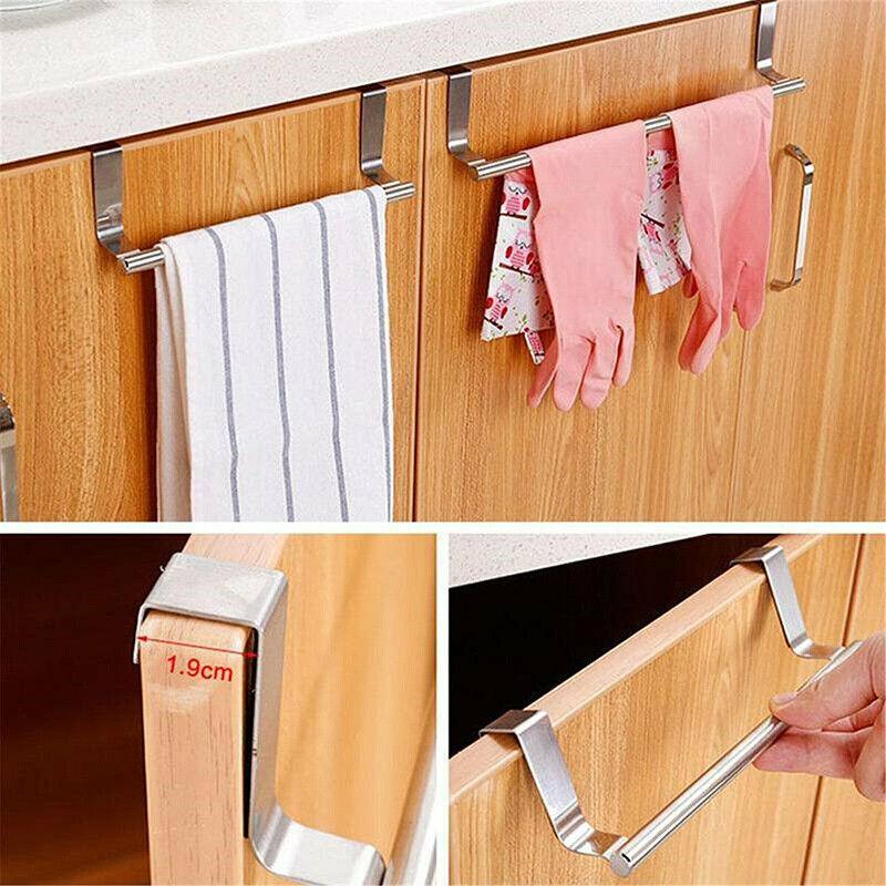 Stainless Steel Over Door Towel Rack Cupboard Hanging Rail for Kitchen Bathroom - 23.7CM 4