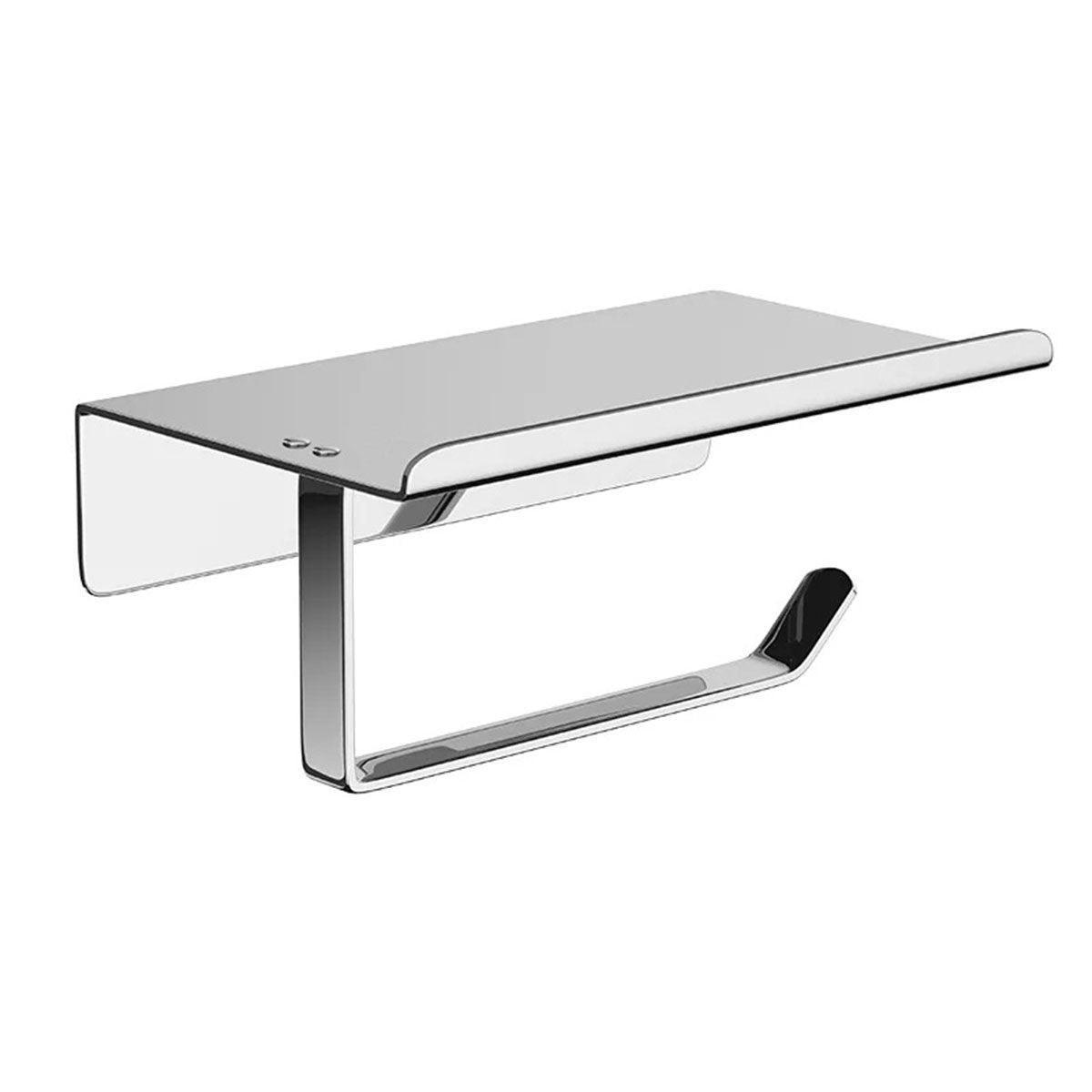 304 Stainless Steel Toilet Paper Holder Non-perforated Roll with Phone Rack - Black 6