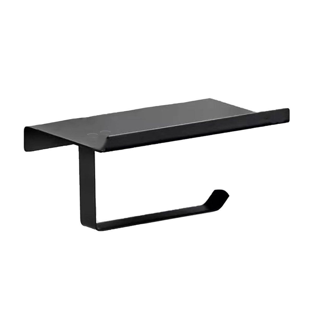 304 Stainless Steel Toilet Paper Holder Non-perforated Roll with Phone Rack - Black 7