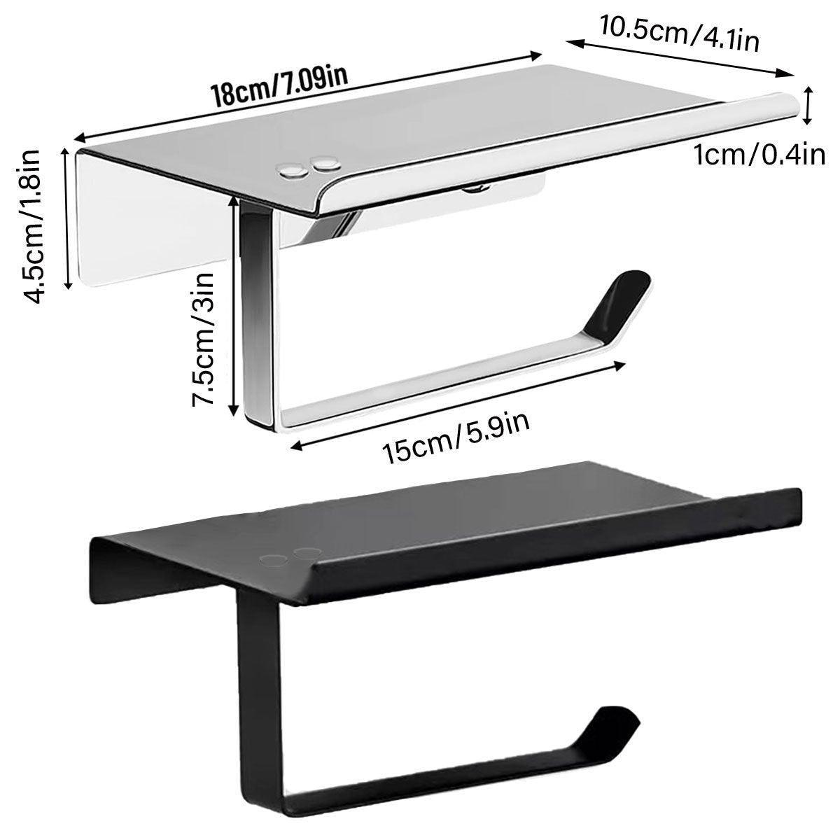 304 Stainless Steel Toilet Paper Holder Non-perforated Roll with Phone Rack - Silver 3