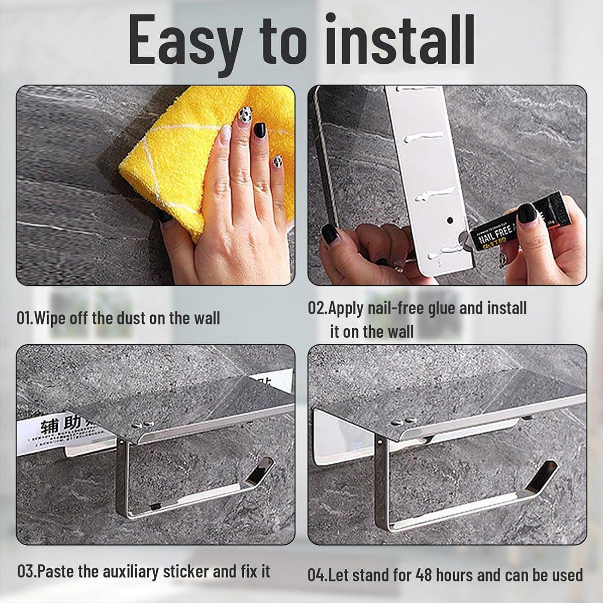 304 Stainless Steel Toilet Paper Holder Non-perforated Roll with Phone Rack - Silver 4