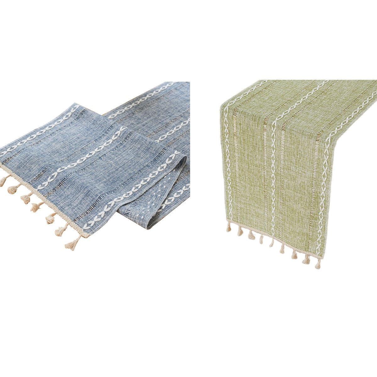 Solid Colour Woven Hollow Fringe Table Runner Home Dining Tablecloth Decoration - 33x183cm-Green