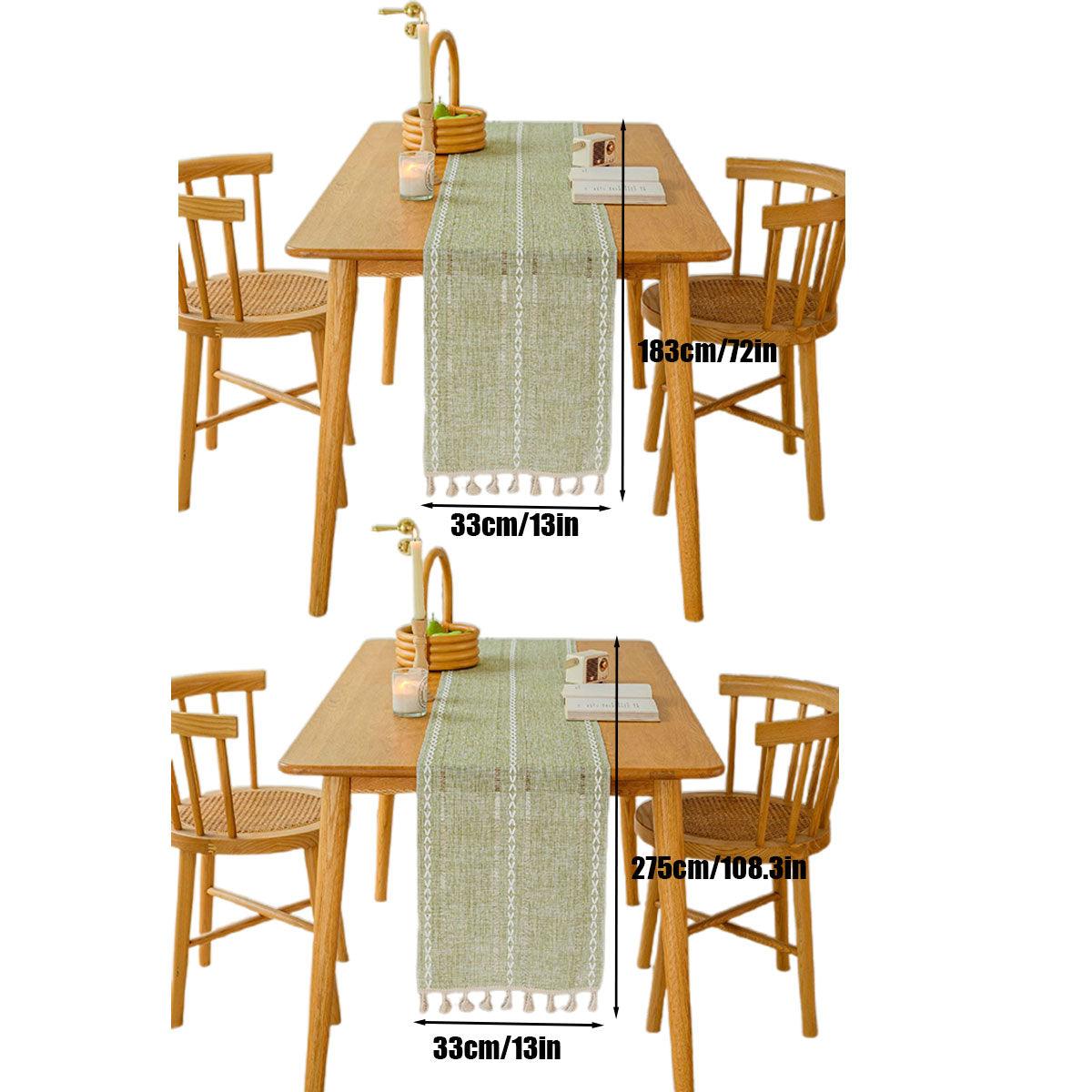Solid Colour Woven Hollow Fringe Table Runner Home Dining Tablecloth Decoration - 33x183cm-Green 3