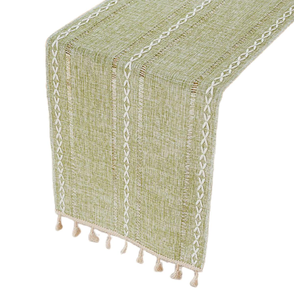Solid Colour Woven Hollow Fringe Table Runner Home Dining Tablecloth Decoration - 33x183cm-Green 7