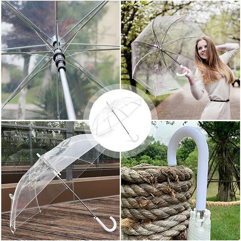 Clear Transparent Umbrella Long Handle Auto Open PVC Rain Parasol 71cm 3