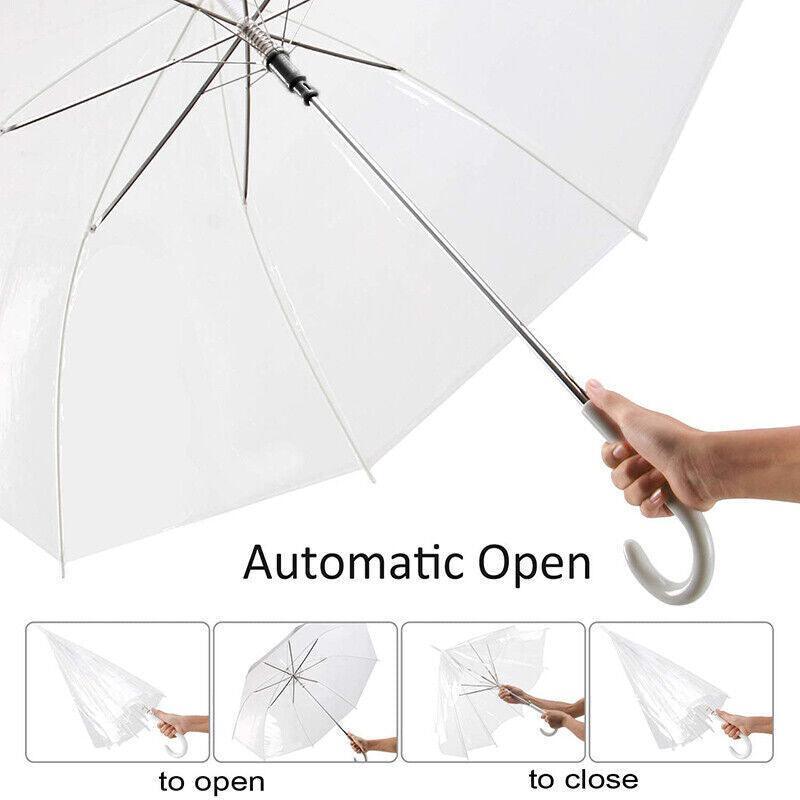 Clear Transparent Umbrella Long Handle Auto Open PVC Rain Parasol 71cm 5