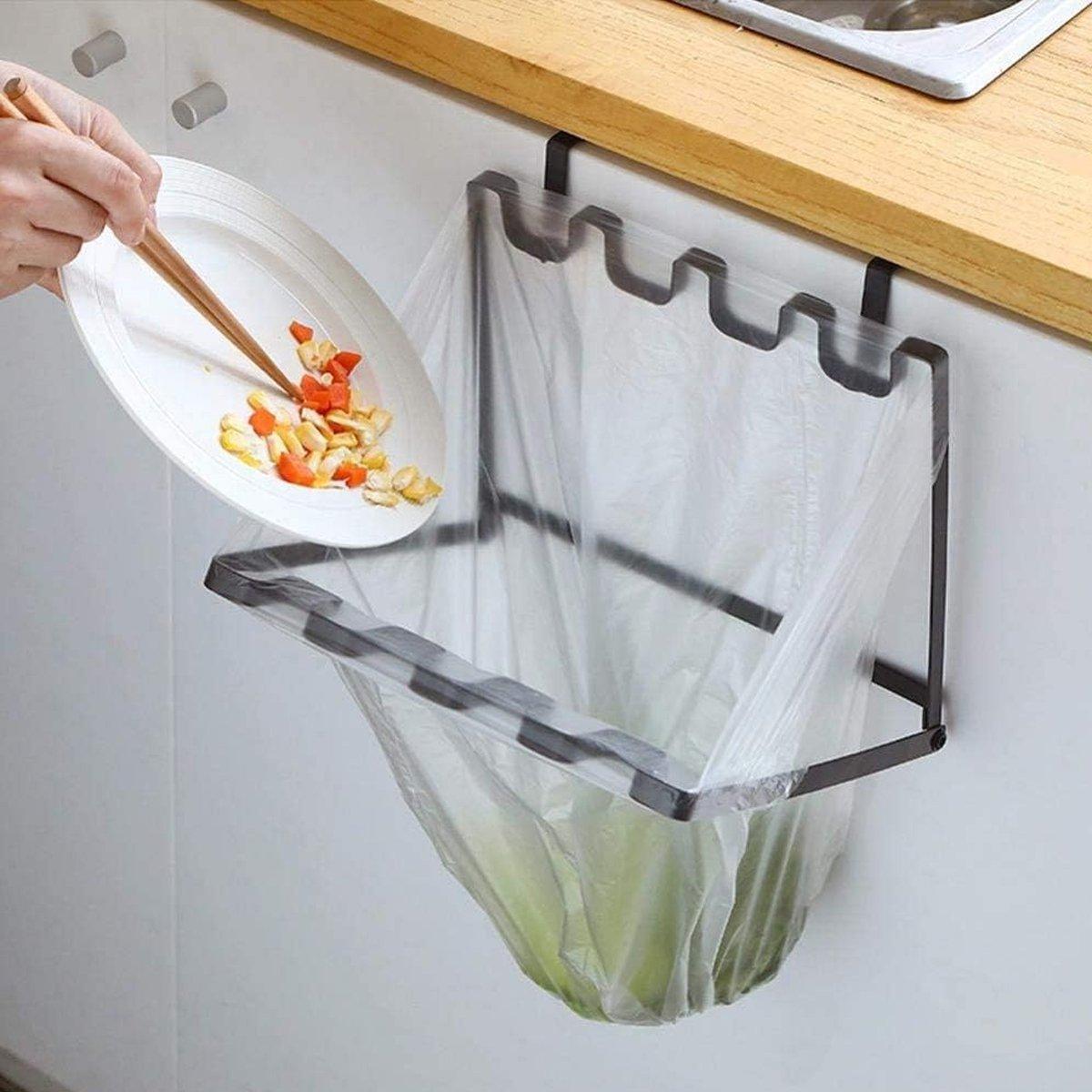 Wall Hanging Garbage Bag Shelf Hook Kitchen Storage Plastic Bag Hanger Rack Trash Bin 4