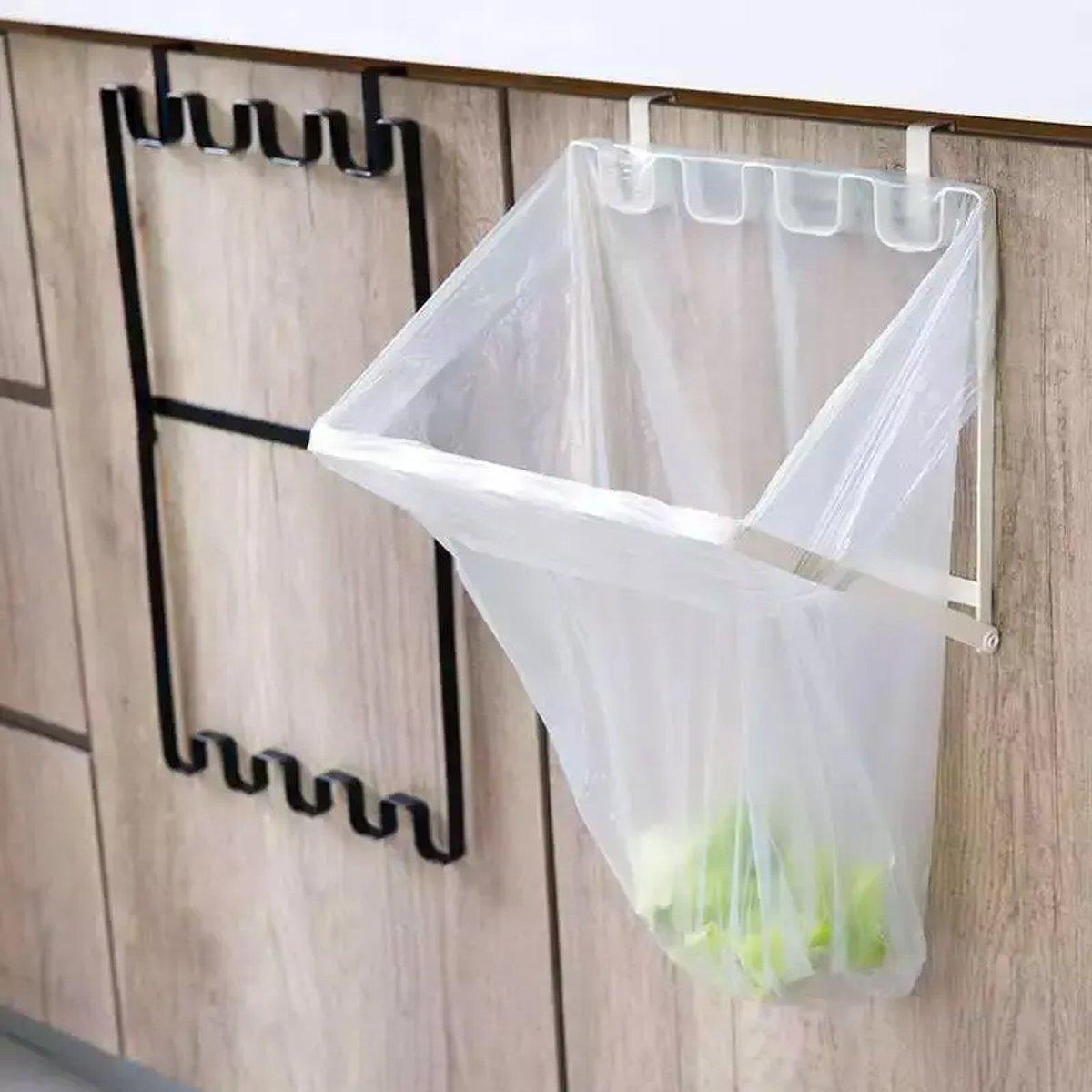Wall Hanging Garbage Bag Shelf Hook Kitchen Storage Plastic Bag Hanger Rack Trash Bin 5