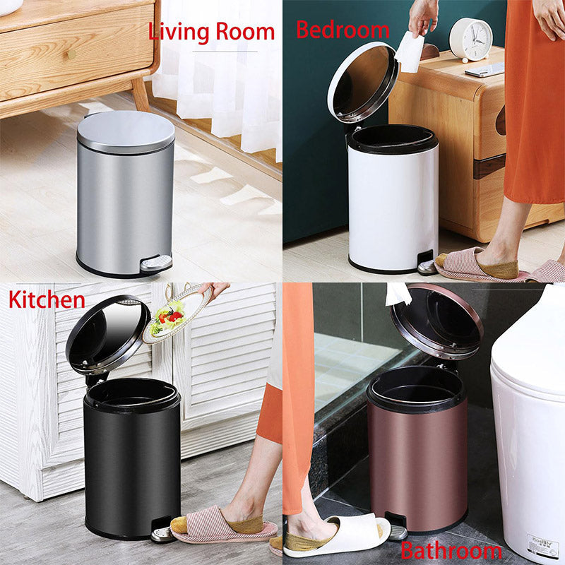 Trash Can Double Layer Foot Pedal Design with Lid Household Bin Kitchen Bathroom - White 4