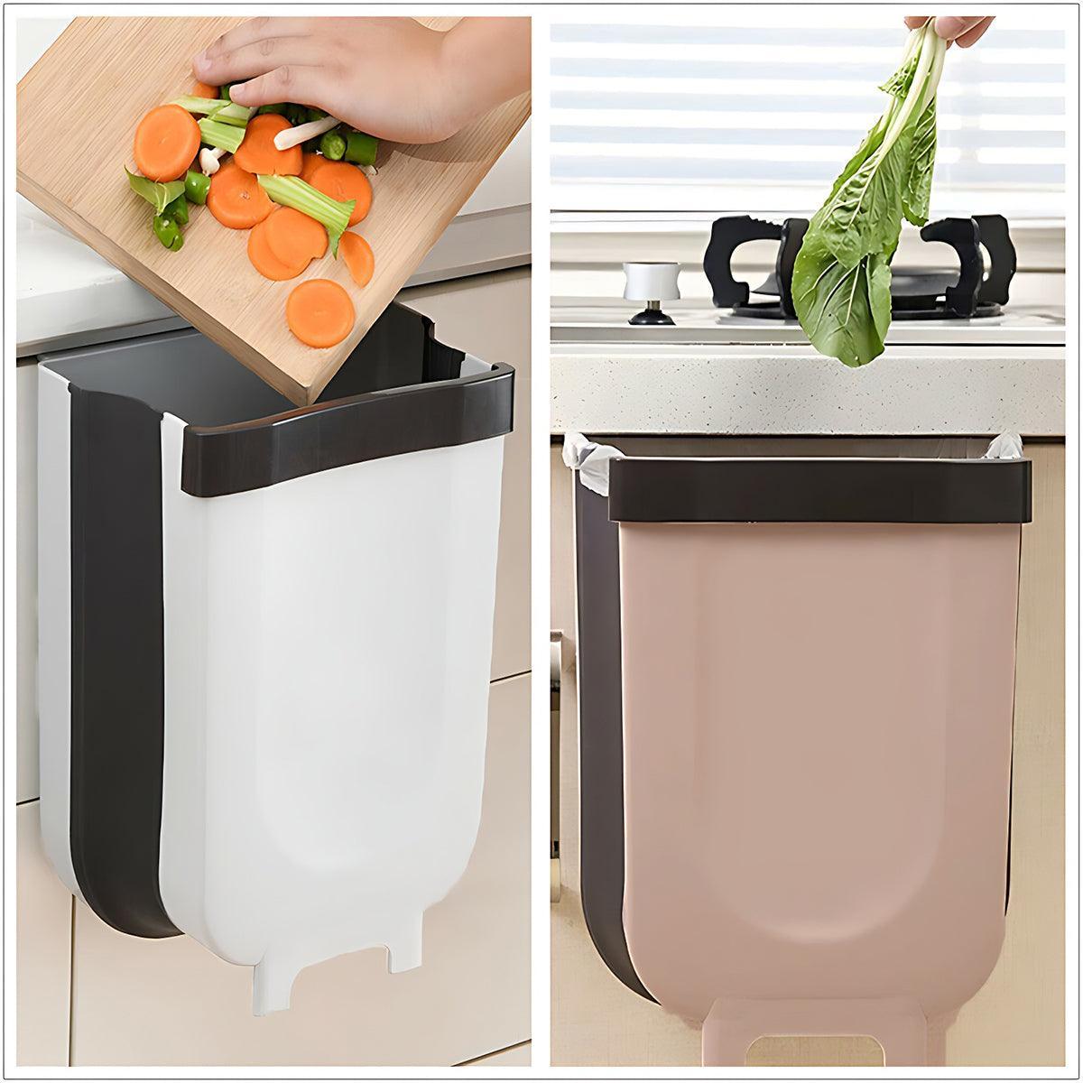 9L Hanging  Bin Wall Mounted Folding Waste Bin Kitchen Dining Cabinet Trash Can - Khaki 4