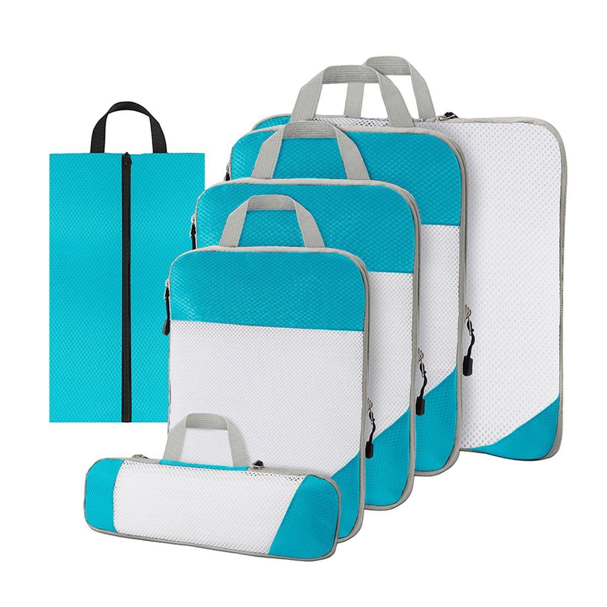 6pcs Mesh Visible Travel Storage Set Waterproof Nylon Compressible Storage Bags - Blue 9