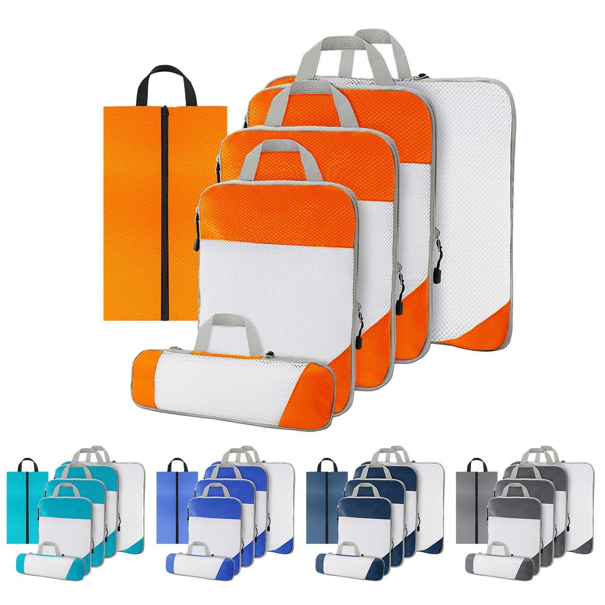 6pcs Mesh Visible Travel Storage Set Waterproof Nylon Compressible Storage Bags - Grey