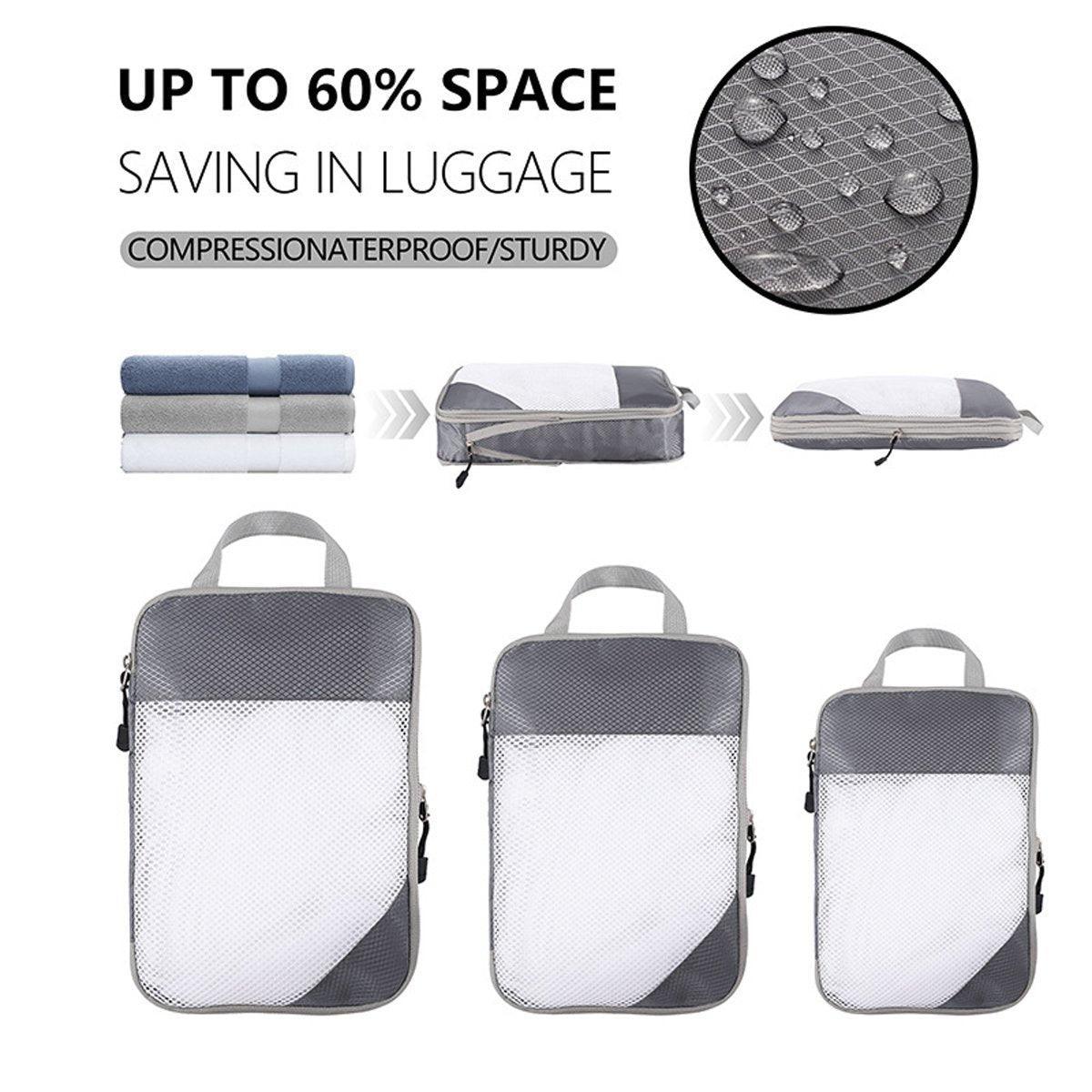 6pcs Mesh Visible Travel Storage Set Waterproof Nylon Compressible Storage Bags - Grey 5