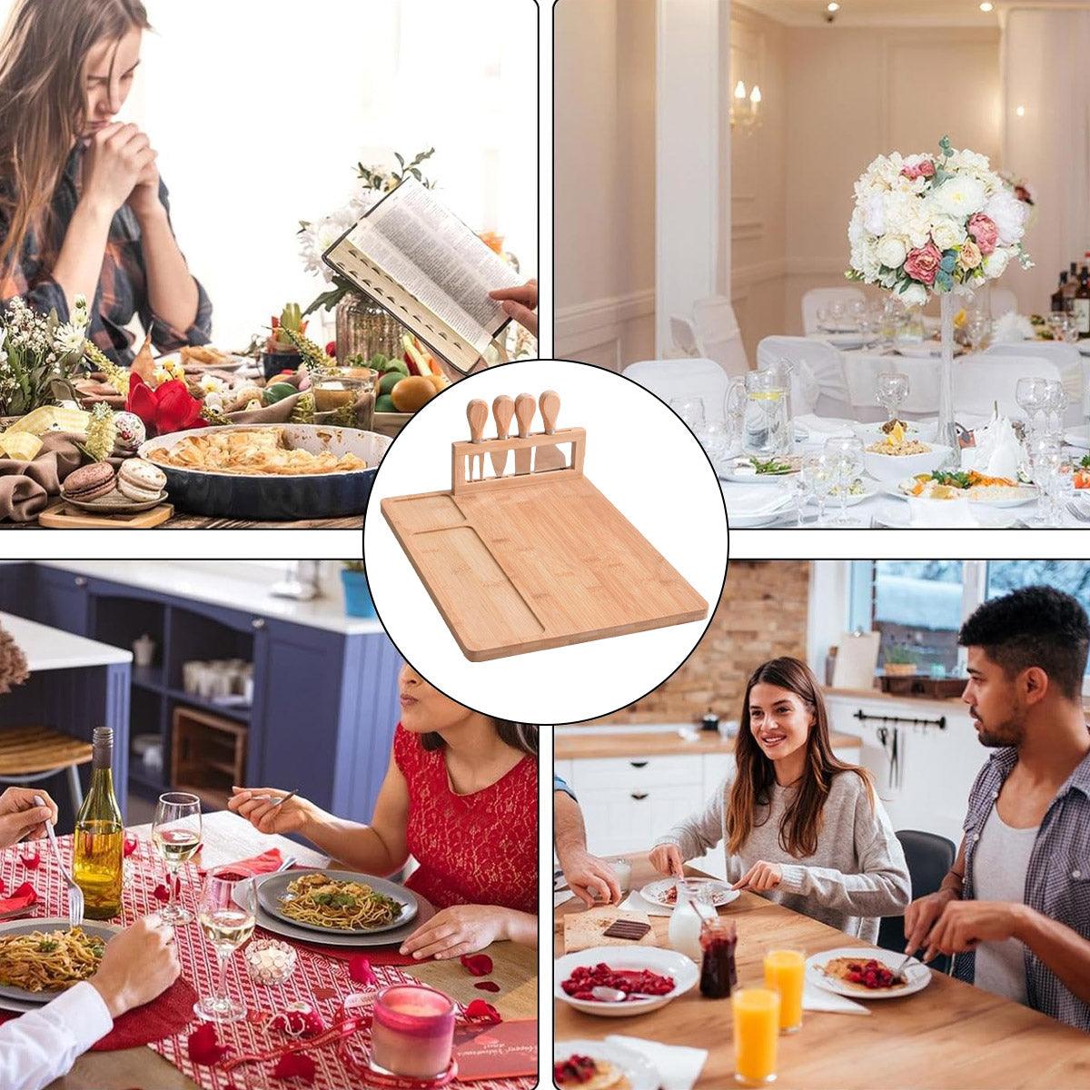 Bamboo Chopping Board Cheese Board Set with Knife Kitchen Charcuterie Serving 4