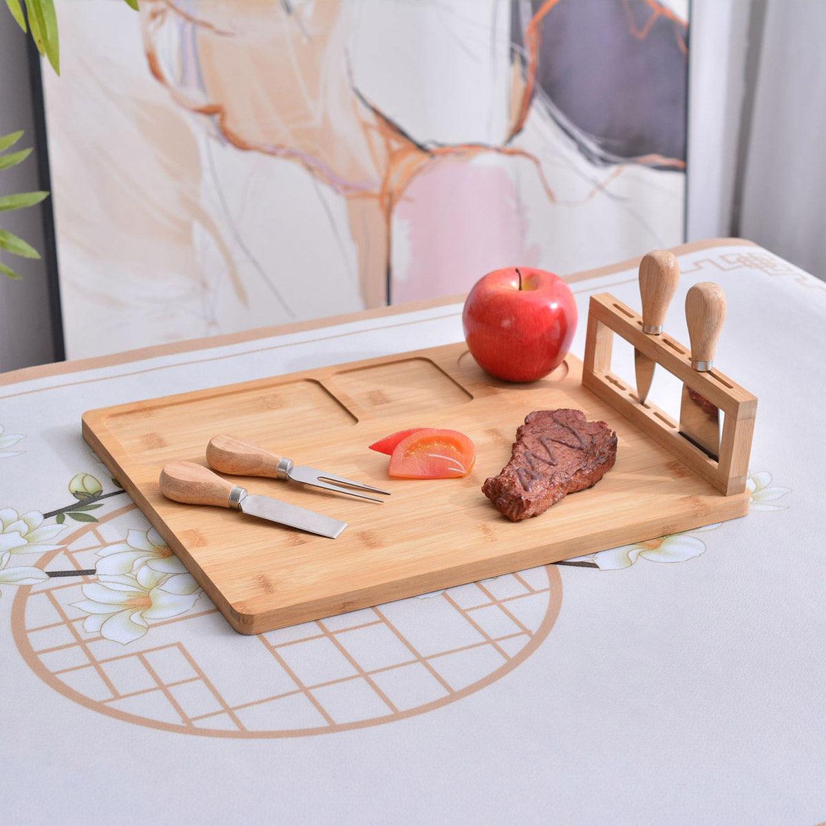 Bamboo Chopping Board Cheese Board Set with Knife Kitchen Charcuterie Serving 5