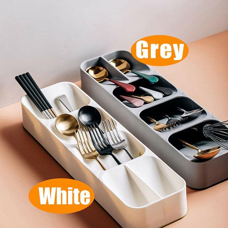 Kitchen Drawer Utensil Cutlery Tray Organizer Insert Spoon Fork Knife Divider Storage - White 3