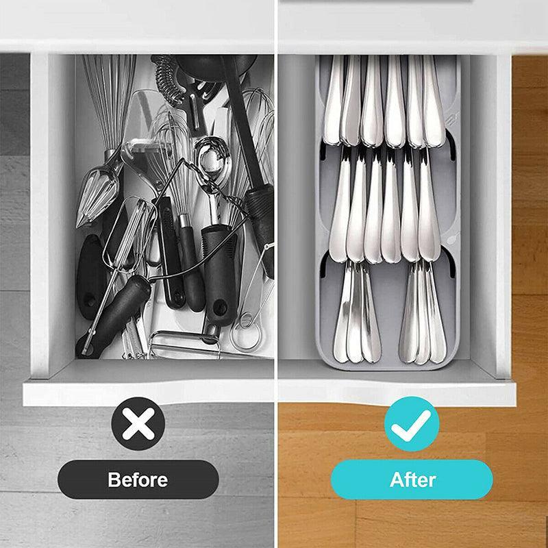 Kitchen Drawer Utensil Cutlery Tray Organizer Insert Spoon Fork Knife Divider Storage - White 4