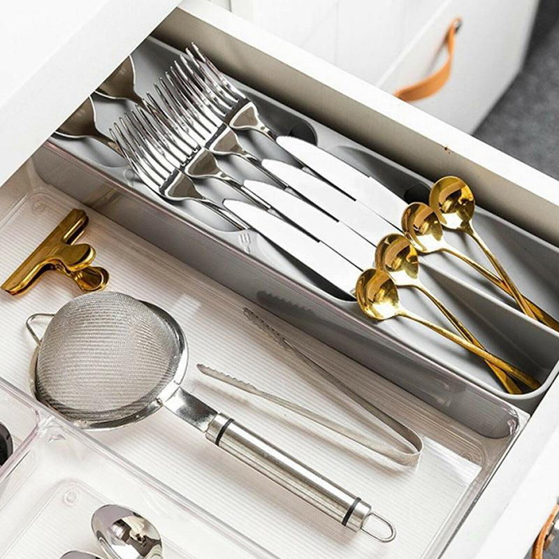 Kitchen Drawer Utensil Cutlery Tray Organizer Insert Spoon Fork Knife Divider Storage - White 5
