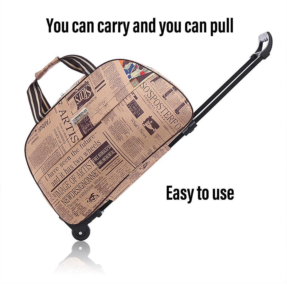 Wheeled Travel Duffle Trolley Bag Carry On Rolling Luggage Suitcase Tote Durable - Brown-20in 4