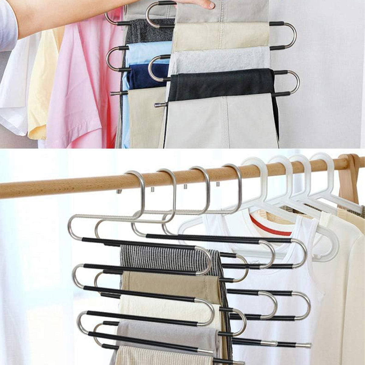 Clothes Hanger 4pcs S Shape Non Slip Multi Layer Trousers Rack Closet Organiser 4