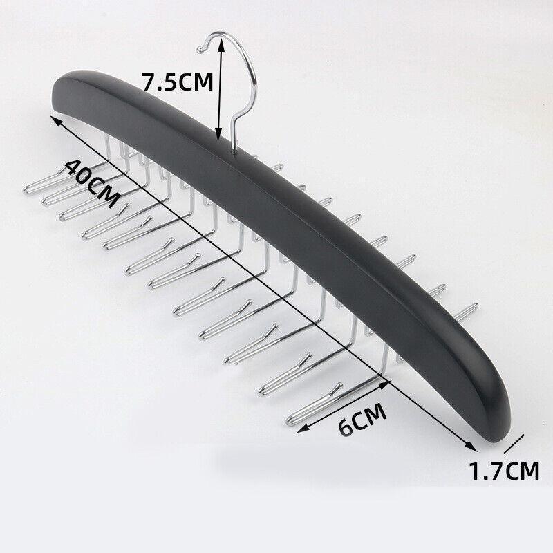 Tie Belt Scarf 24 Hooks Hanger Rack Clip Organiser Holder Storage Wood - Black 3