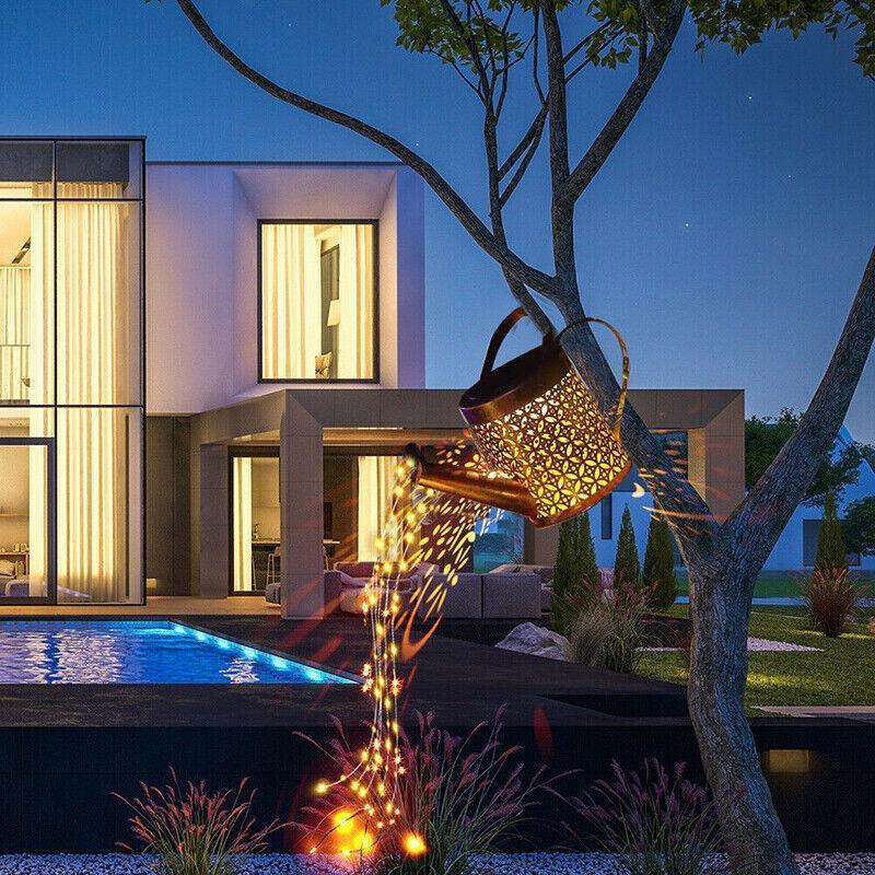 Solar Led Watering Can String Light Outdoor Garden Art Waterfall Lamp Decoration - Style A: Shower + Lamp 3