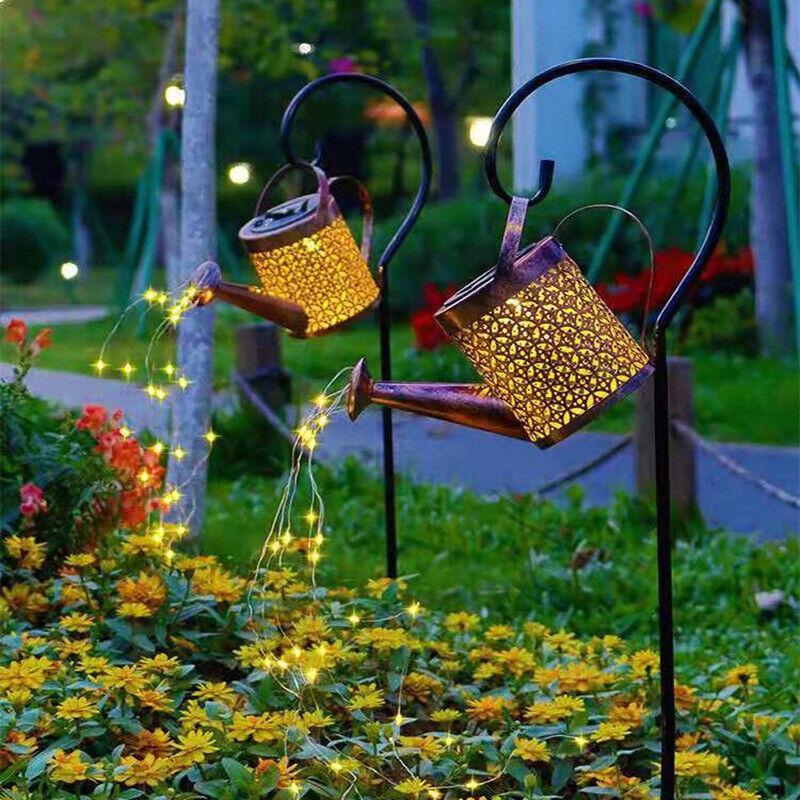 Solar Led Watering Can String Light Outdoor Garden Art Waterfall Lamp Decoration - Style A: Shower + Lamp 4