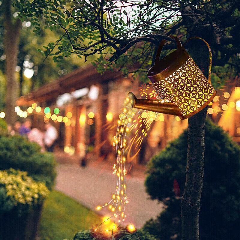 Solar Led Watering Can String Light Outdoor Garden Art Waterfall Lamp Decoration - Style A: Shower + Lamp 5