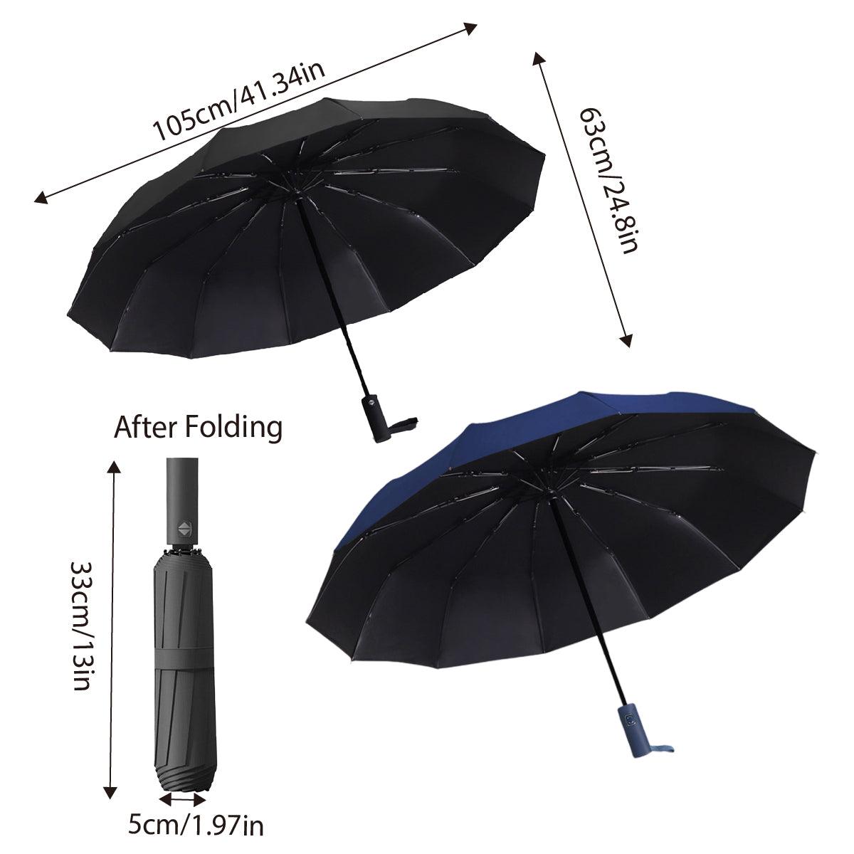 Automatic Folding Umbrella 12-Rib Large Windproof Sunshade for Men and Women - Black 3