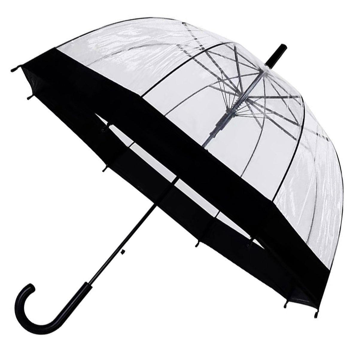 Clear Dome Umbrella Wedding Party Transparent Parasol Handle Waterproof Rain - Black 6