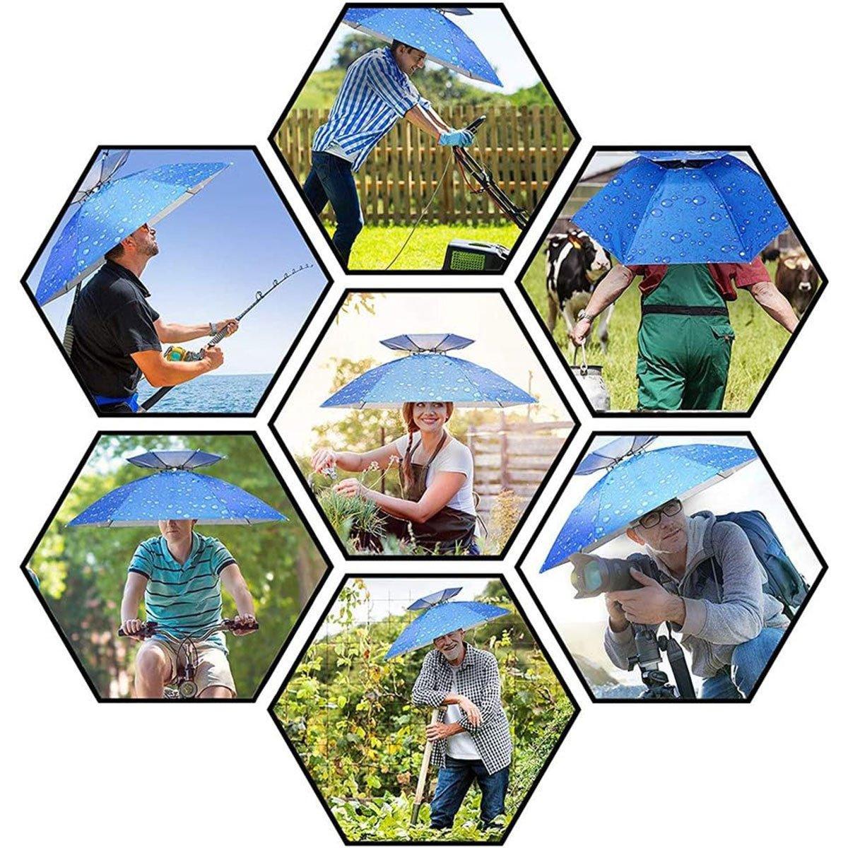 2-Layer Outdoor Foldable Sun Umbrella Hat Fishing Camping Headwear Cap Head Hat - Blue 4