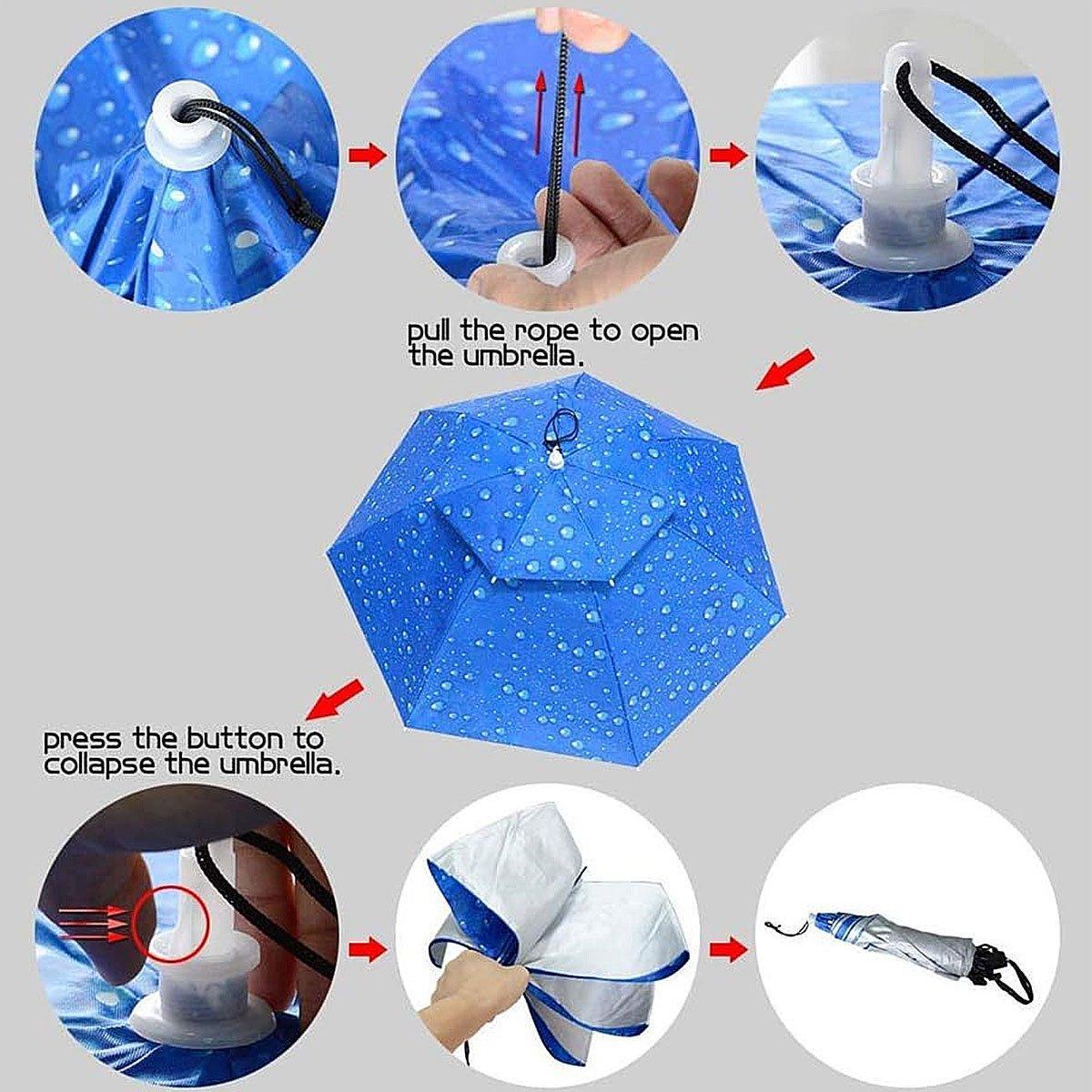 2-Layer Outdoor Foldable Sun Umbrella Hat Fishing Camping Headwear Cap Head Hat - Blue 5