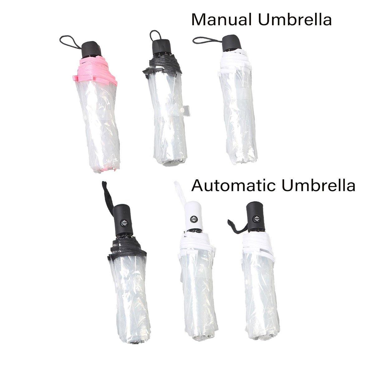 Transparent Folding Umbrella Compact Tri Fold Design Clear Rain Protection Cover - Manually operated-Black 4