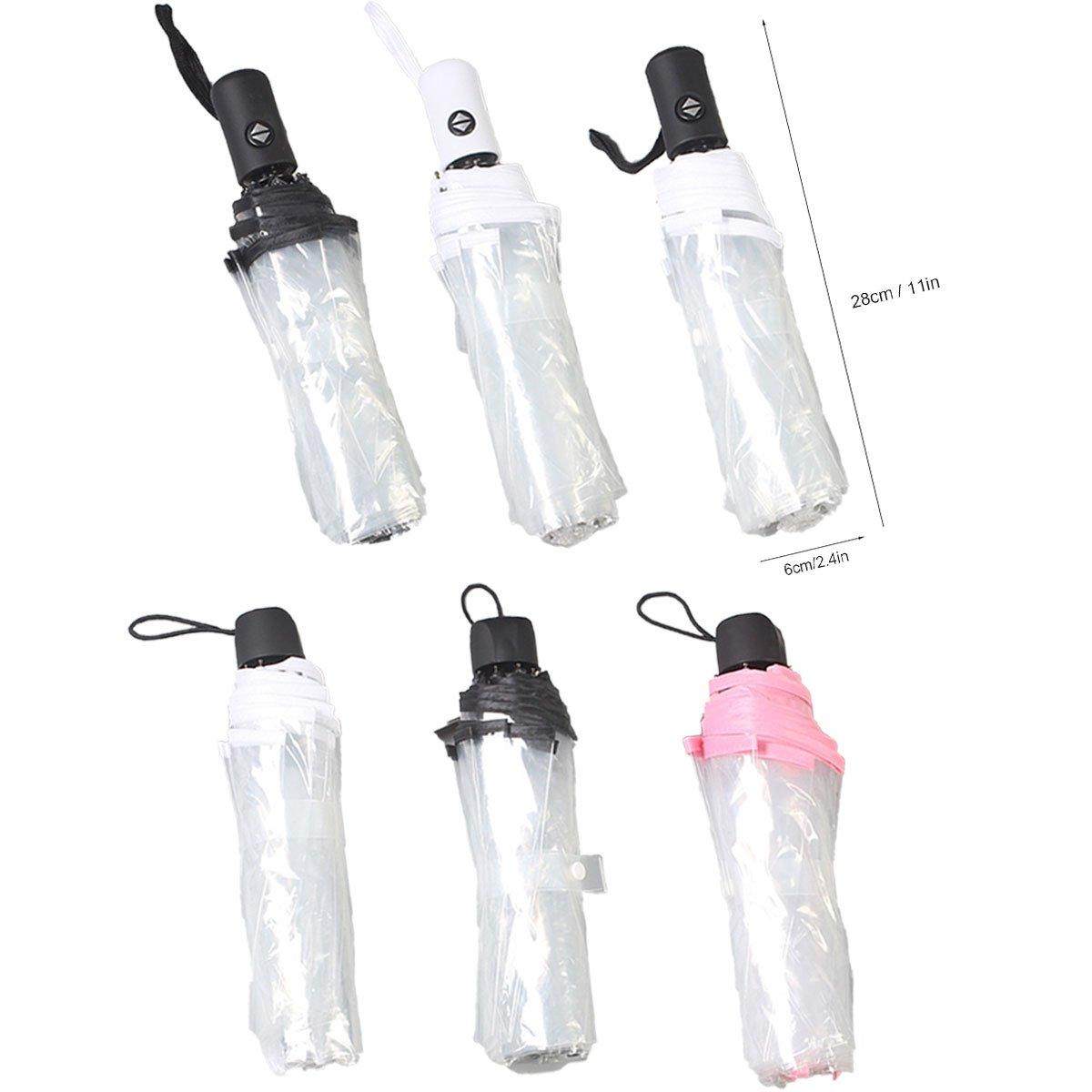 Transparent Folding Umbrella Compact Tri Fold Design Clear Rain Protection Cover - Manually operated-Pink 3