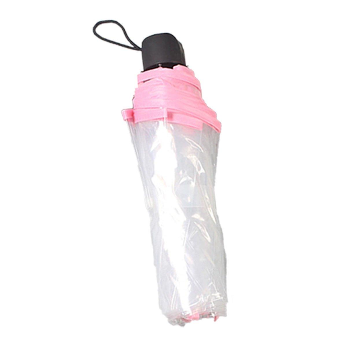 Transparent Folding Umbrella Compact Tri Fold Design Clear Rain Protection Cover - Manually operated-Pink 8