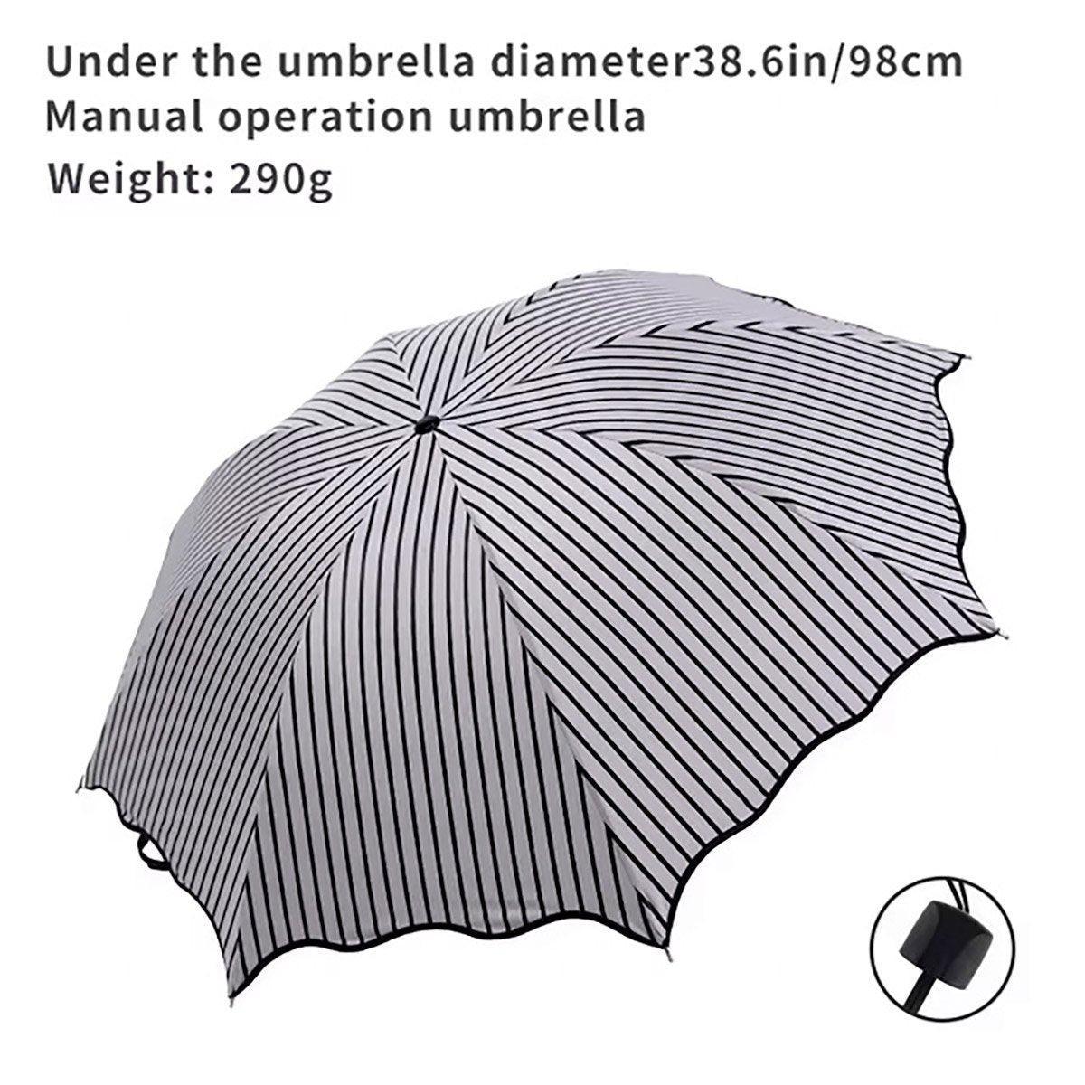 Stripe Sun Umbrella Rainy Folding Umbrella Women Sunscreen Black Rubber Sunshade 5