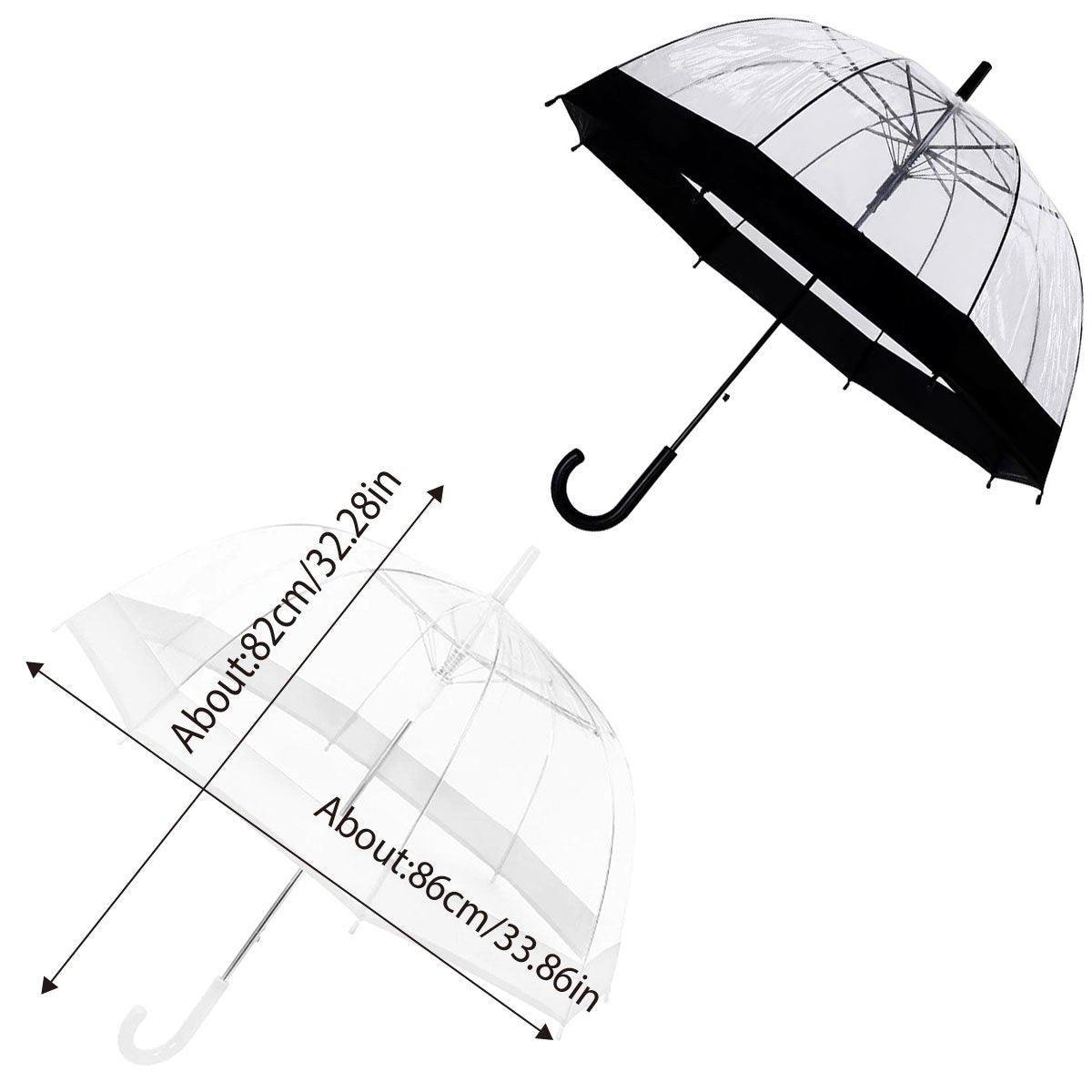 Clear Dome Umbrella Wedding Party Transparent Parasol Handle Waterproof Rain - White 3