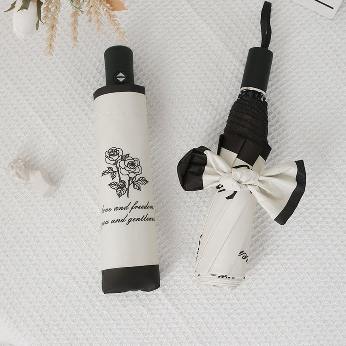 Vintage Rose UV Protection Automatic Manual Tri-fold Sun Rain Umbrella Sunshade - Automatic 4