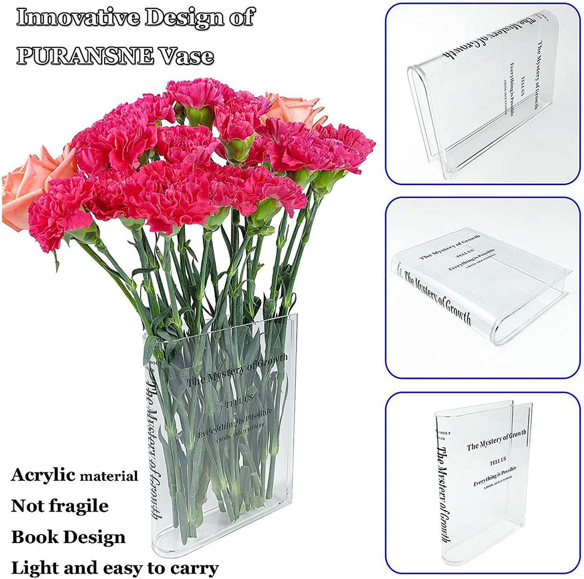 Transparent Book Vase Flower Holder Acrylic Decorative Table Display Stand 4