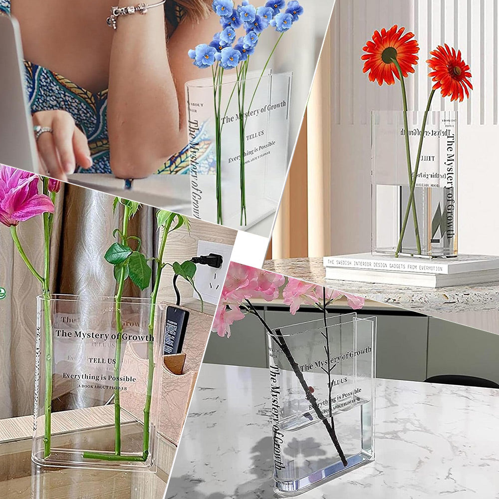 Transparent Book Vase Flower Holder Acrylic Decorative Table Display Stand 5