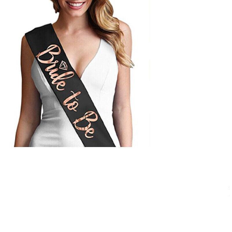 Bride To Be Hen Veil Sash Tiara Hens Night Bridal Shower Kitchen Tea Accessories - Black/Gold Veil 14