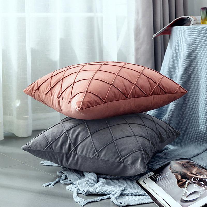 Velvet Cushion Cover Pleated Checked Plaid Plush Decorative Lounge Cushion Cover - White 4