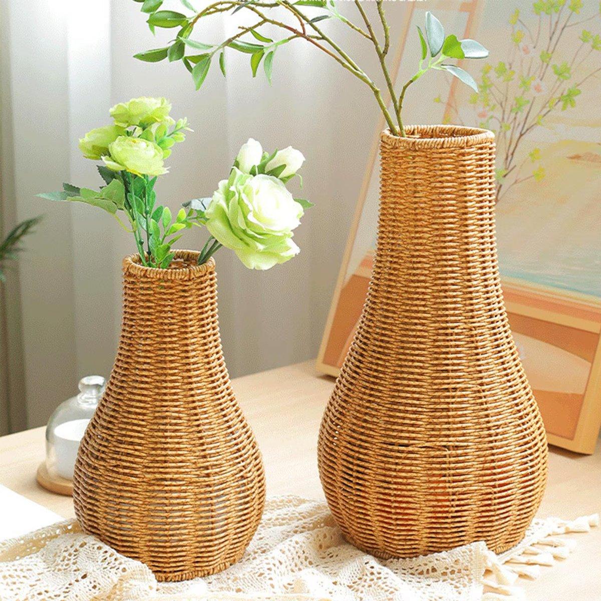 Imitation Rattan Woven Vase Decorative Flower Vase Arrangement for Home Decor - Small 4