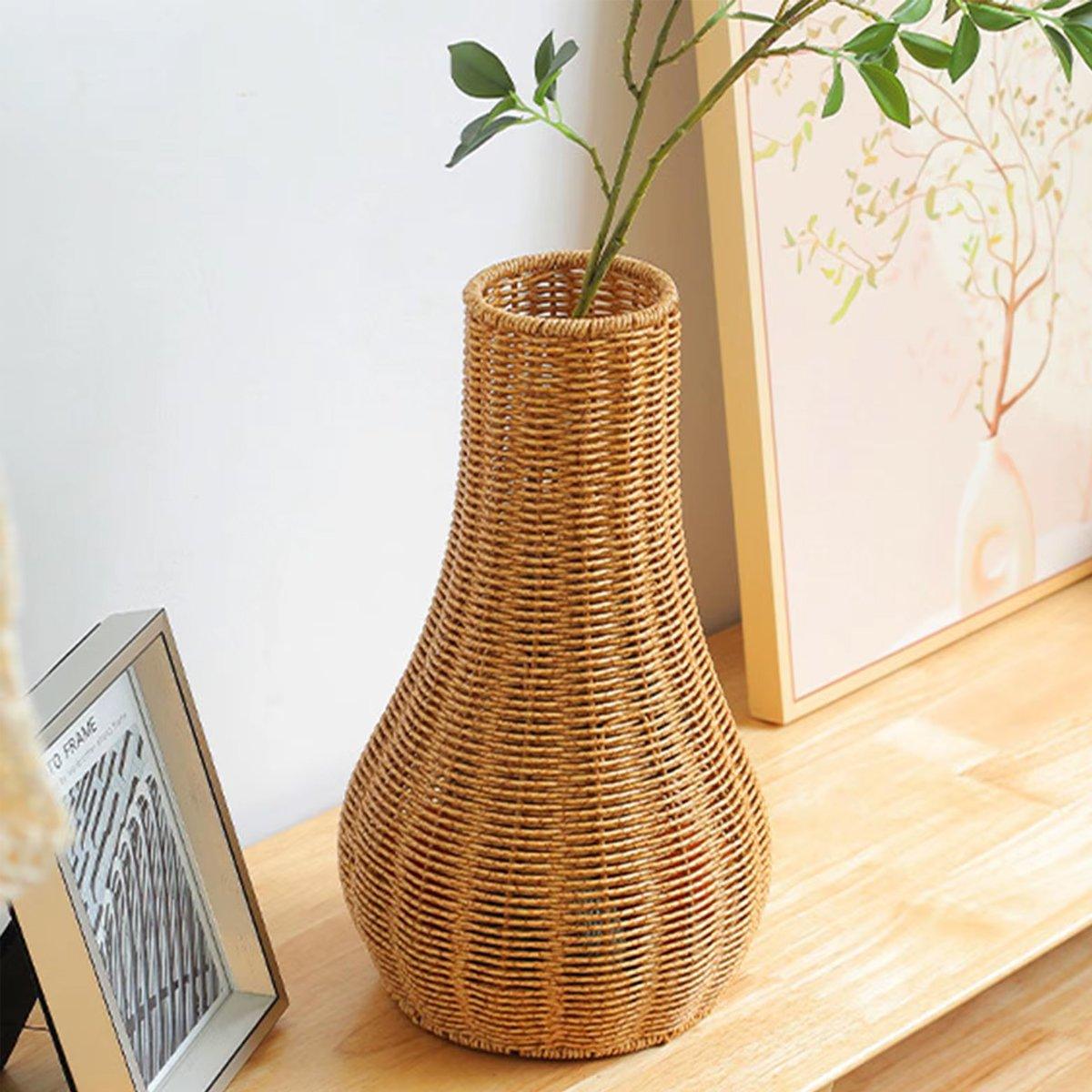 Imitation Rattan Woven Vase Decorative Flower Vase Arrangement for Home Decor - Small 5