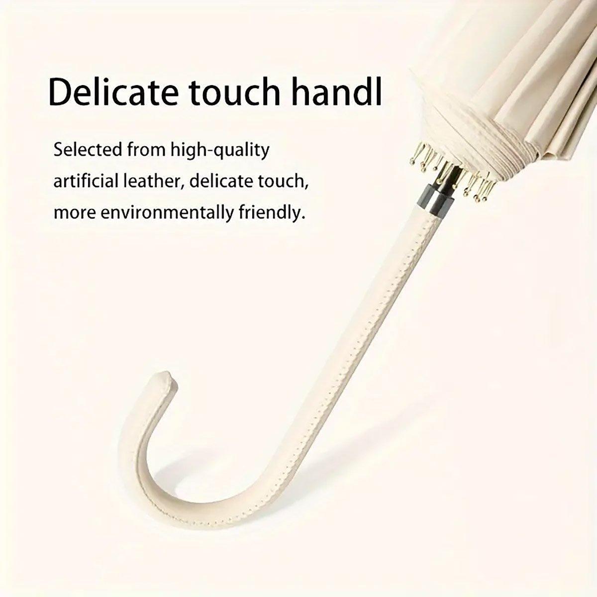 Large 16 Bone Automatic Umbrella Unisex Long Handle Dual Use Rain Sun Umbrella - Beige 5