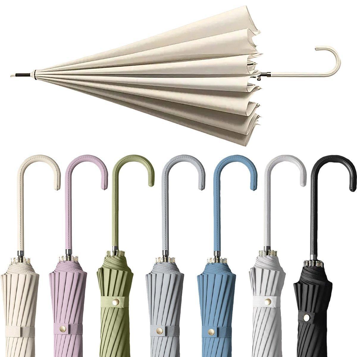 Large 16 Bone Automatic Umbrella Unisex Long Handle Dual Use Rain Sun Umbrella - Purple