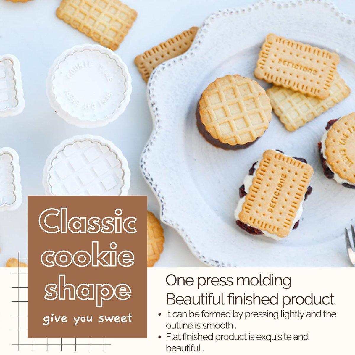 4PCS Plaid Cookie Stamp Set Waffle Biscuit Cutter Press Home Baking Tool Kit 4