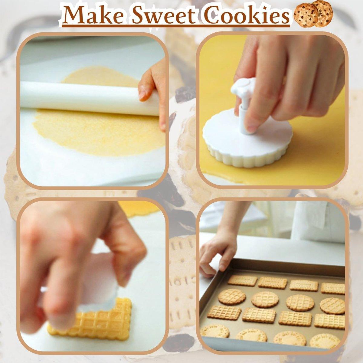 4PCS Plaid Cookie Stamp Set Waffle Biscuit Cutter Press Home Baking Tool Kit 5