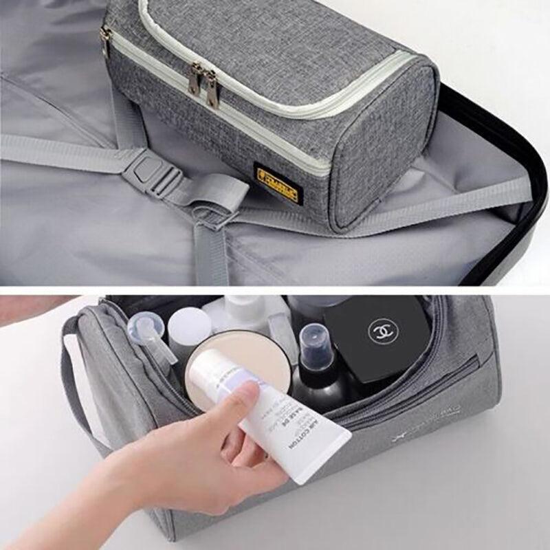 Large Capacity Men Travel Toiletry Kit Wash Bag Waterproof Cosmetic Bags Holder - Brick Red 4