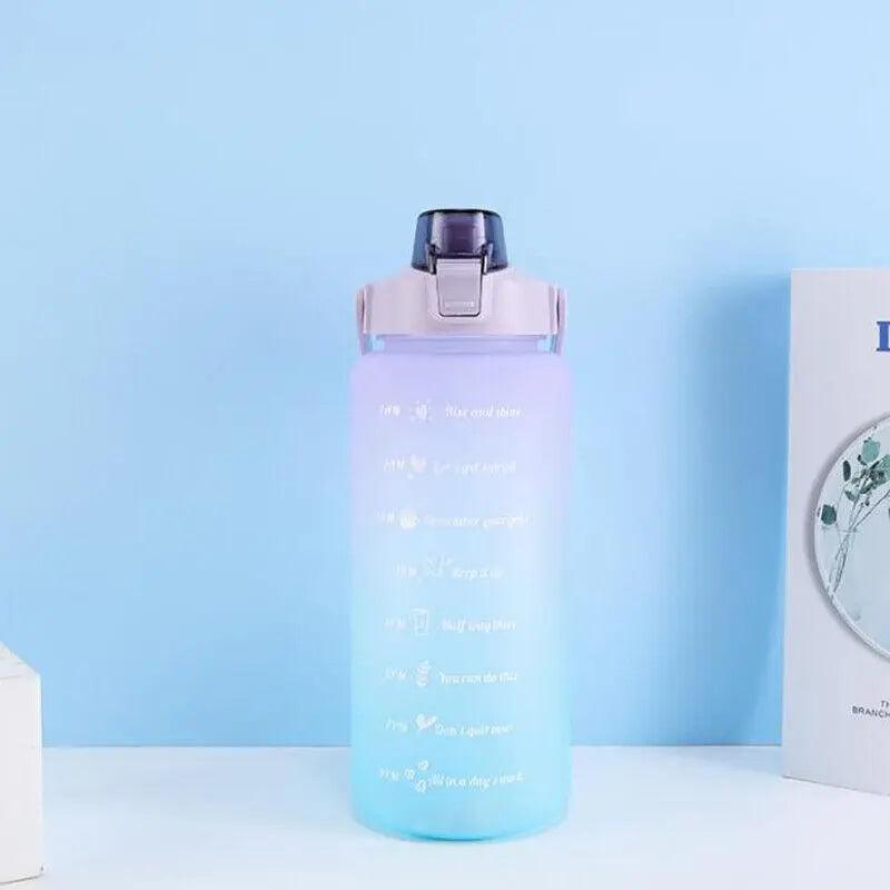 2L Large Water Bottle Straw Time Gradient Cup Fitness Jugs Sport Gym Training - Green 3